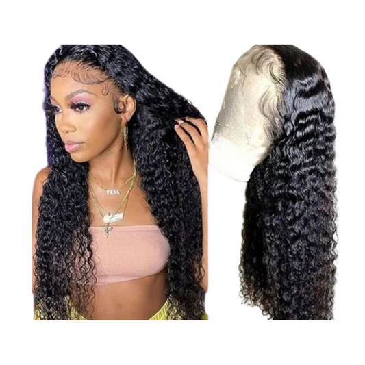 Sensation Water Wave Human Hair Lace Front Curly 13x4x1 T Part Lace Front Wig With Baby Hair Pre Plucked Natural Color
