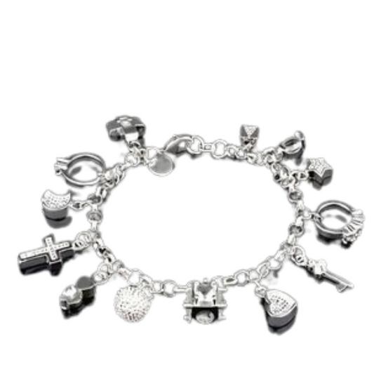 Silver Plated 13Pcs Charm Pendant Bracelet Women’s Silver Color Bracelet
