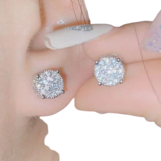 Round/ Square Shape Sparkling Zircon Decor Stud Earrings