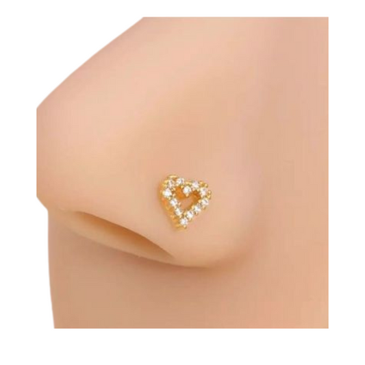 Silver Plated Hollow Heart L-Shaped Nose Stud