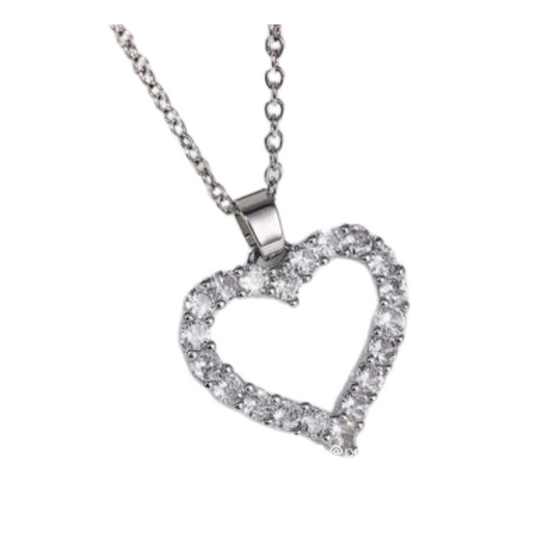 Romantic Heart-Shaped Zircon Pendant Necklace Silver Plated