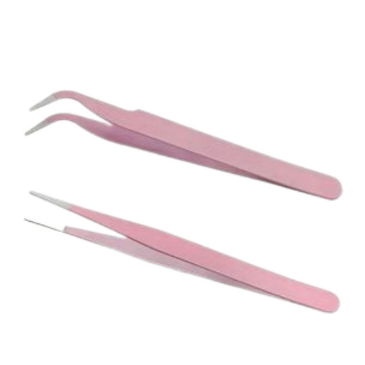 2pcs Stainless Steel Jewelry Bent and Straight Head Tweezers